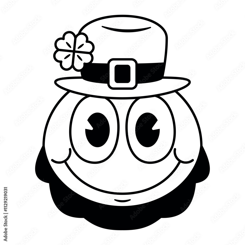 Vector St Patricks Day Slightly Smiling Face Emoji Cartoon Groovy Illustration Isolated Vector St Patricks Day Slightly Smiling Face Emoji Cartoon Groovy Illustration Isolated