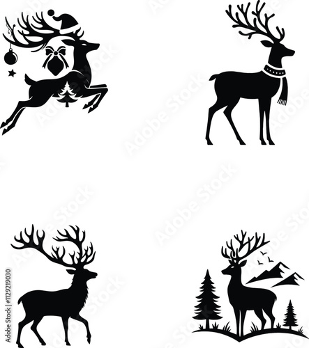 set of whitetail deer silhouette design vector illustration
