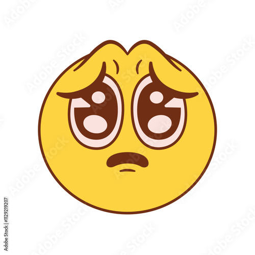 Vector Pleading Face Emoji Cartoon Groovy Illustration Isolated