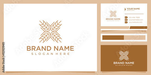abstract wheat, grain icon vector logo design with business card