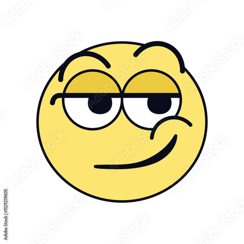 Vector Smirking Face Emoji Cartoon Groovy Illustration Isolated