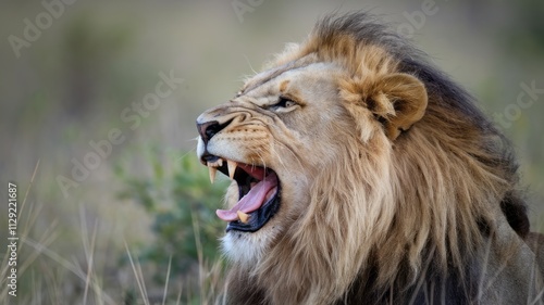 portrait of a lion animal theme in nature and sunset meaning leadership and power photo