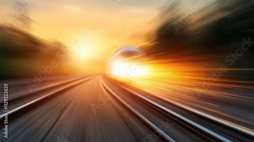 High Speed Train Sunset Motion Blur Travel Speed Transportation