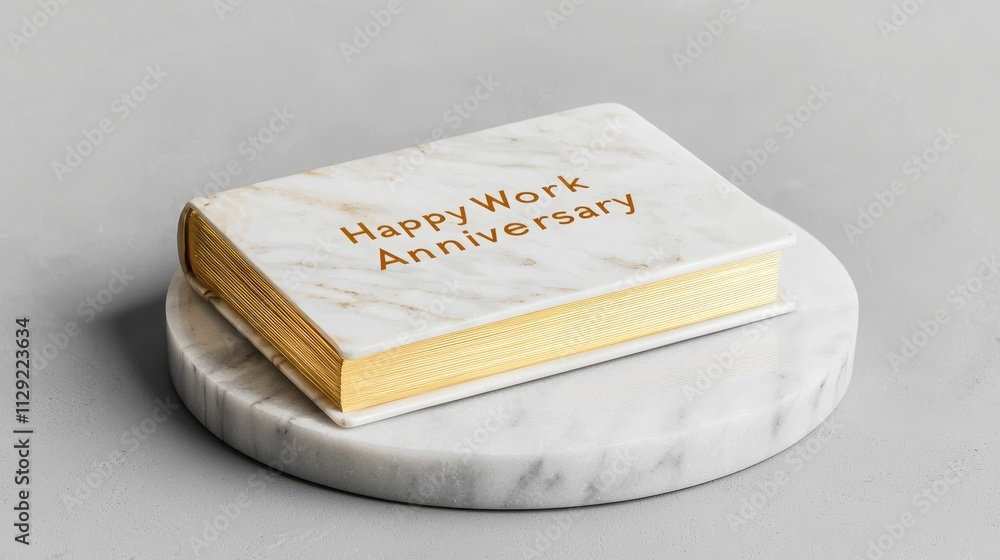 Happy work anniversary in the office. A decorative cake celebrating a work anniversary, presented on a marble base with elegant gold lettering. Happy work anniversary in the office. A decorative cake celebrating a work anniversary, presented on a marble base with elegant gold lettering.