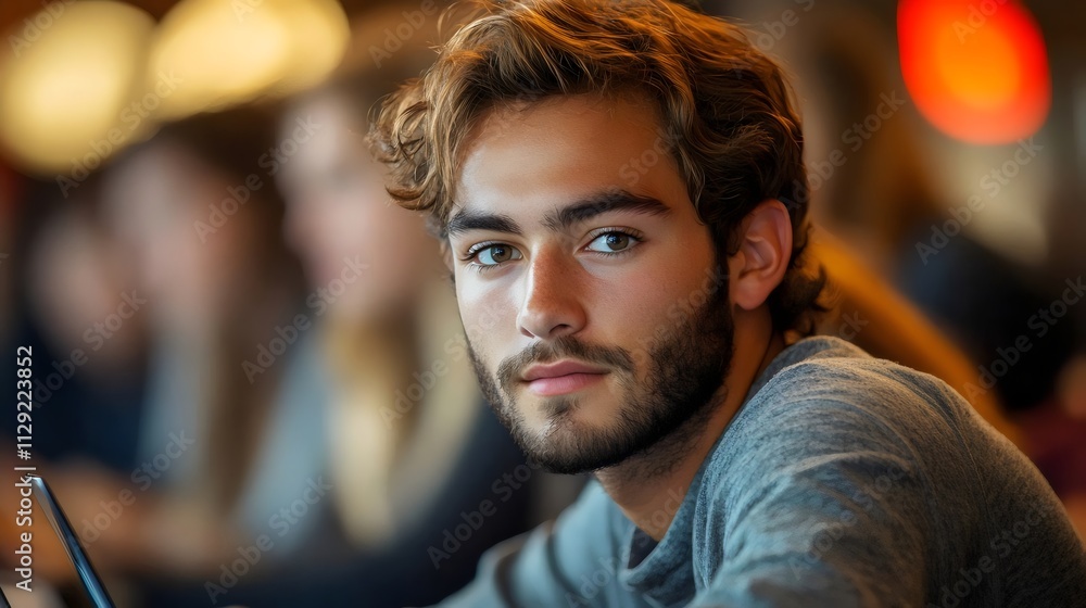 A man with a beard and glasses is sitting at a table with other people A man with a beard and glasses is sitting at a table with other people
