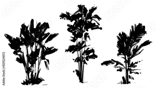 Black and white tropical plants. Vector