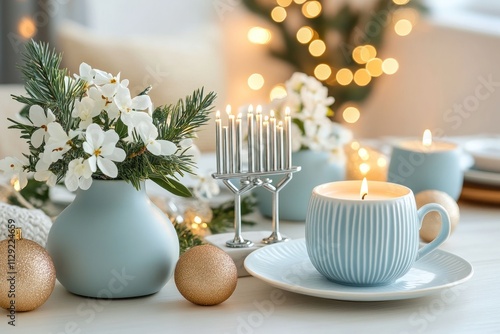 Modern Hanukkah Table with Elegant Accents photo