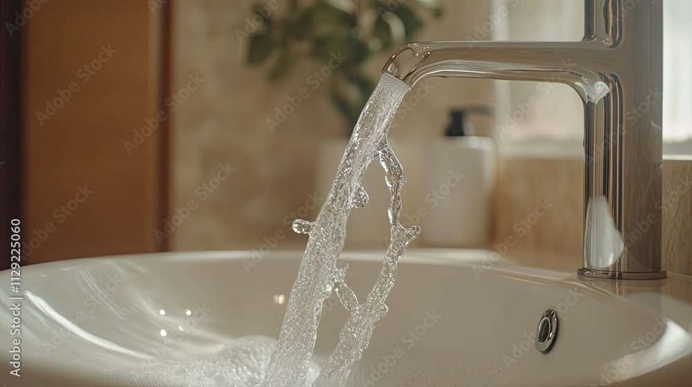 Close-Up of Luxury Faucet with Flowing Water Close-Up of Luxury Faucet with Flowing Water