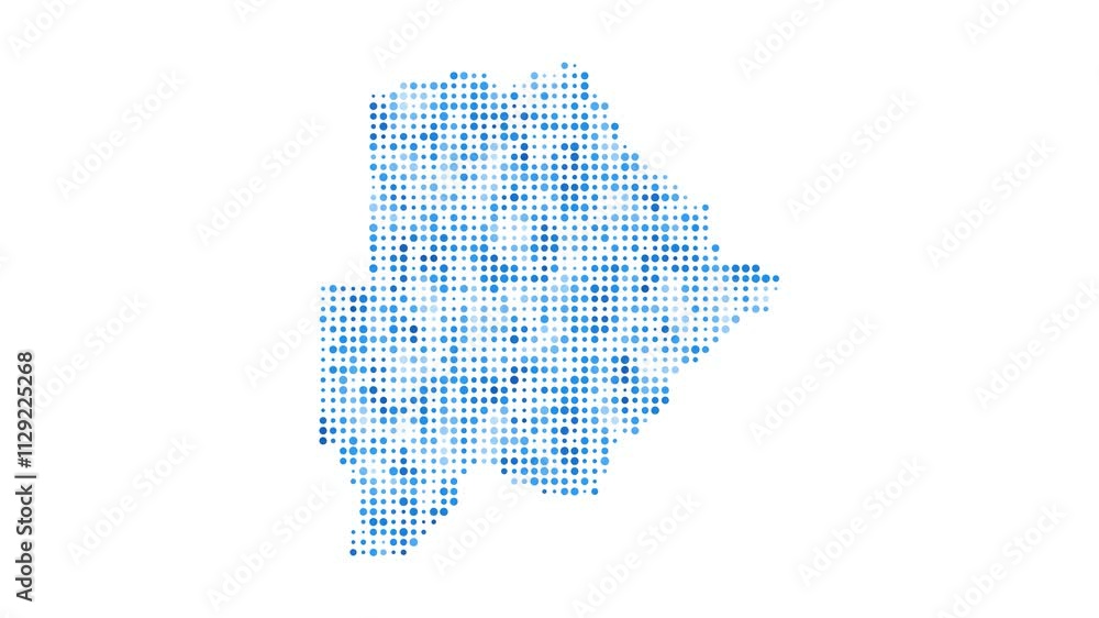 Botswana dotted digital map. Map of Botswana with pulsating colored circles. Shape of the country filled with blue disks. Charming video. Botswana dotted digital map. Map of Botswana with pulsating colored circles. Shape of the country filled with blue disks. Charming video.