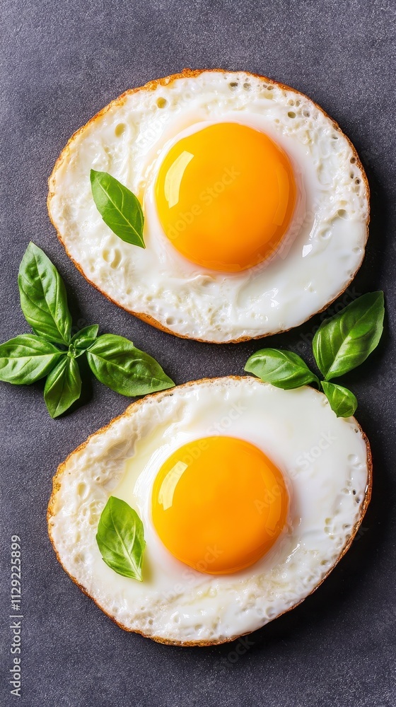 Delicious Fried Eggs with Basil Healthy Breakfast Food Delicious Fried Eggs with Basil Healthy Breakfast Food
