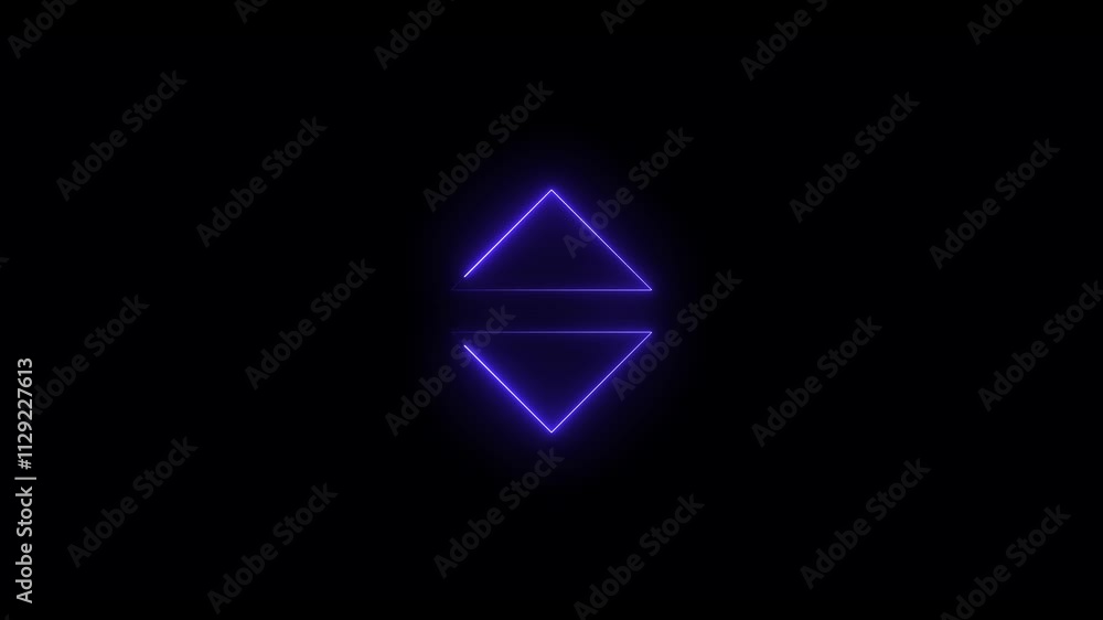 Abstract neon line triangle sign icon. Glowing geometric neon shape on black background. Abstract neon line triangle sign icon. Glowing geometric neon shape on black background.