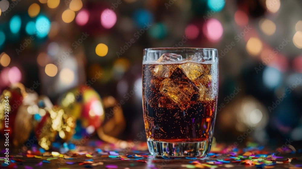 Sparkling Beverage with Ice Cubes at a Festive Celebration Sparkling Beverage with Ice Cubes at a Festive Celebration