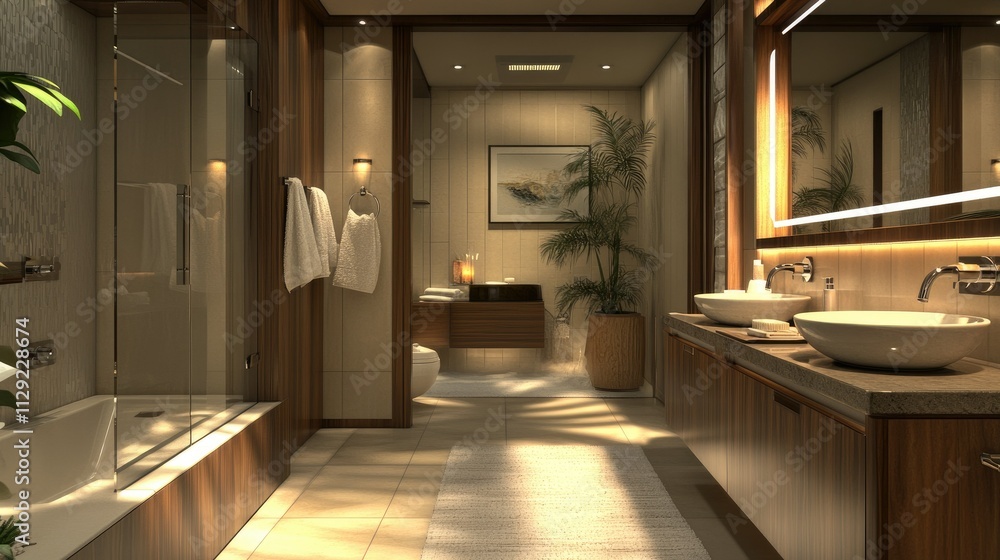 Elegant Double Sink Vanity in Spacious Bathroom Elegant Double Sink Vanity in Spacious Bathroom
