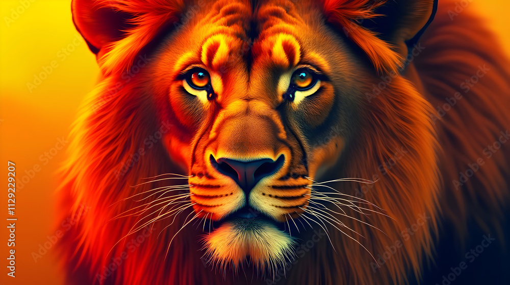 Naklejka premium Majestic Lion Portrait: Capturing the Regal Essence of Africa's Wild Kingdom in Stunning Detail