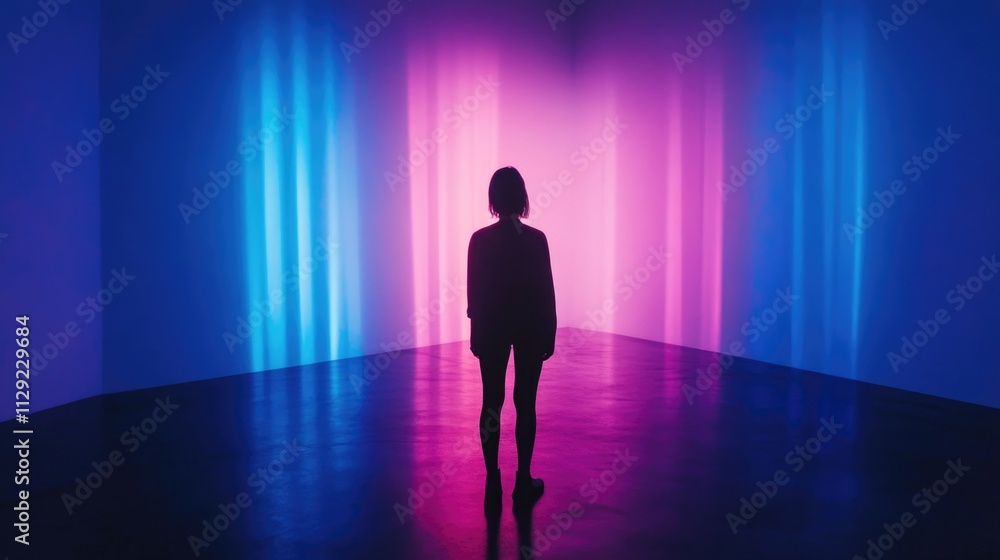 Woman in front of colorful lights Woman in front of colorful lights