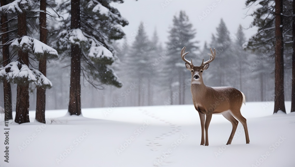 Silent Grace: A Deer in a Snow-Covered Winter Forest