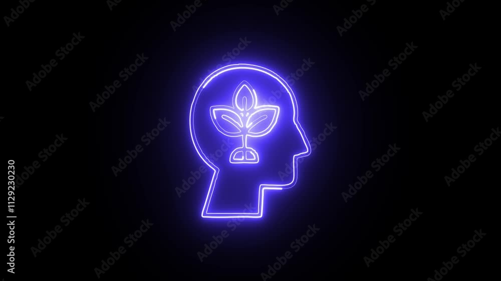 glowing neon growth mindset icon isolated on black background. HD video motion graphic animation glowing neon growth mindset icon isolated on black background. HD video motion graphic animation