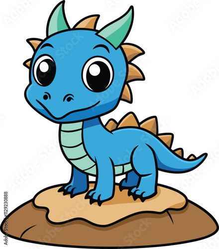 Cute Blue Dragon Cartoon Illustration 