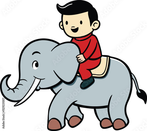 A cheerful boy enjoys a whimsical ride on a friendly elephant