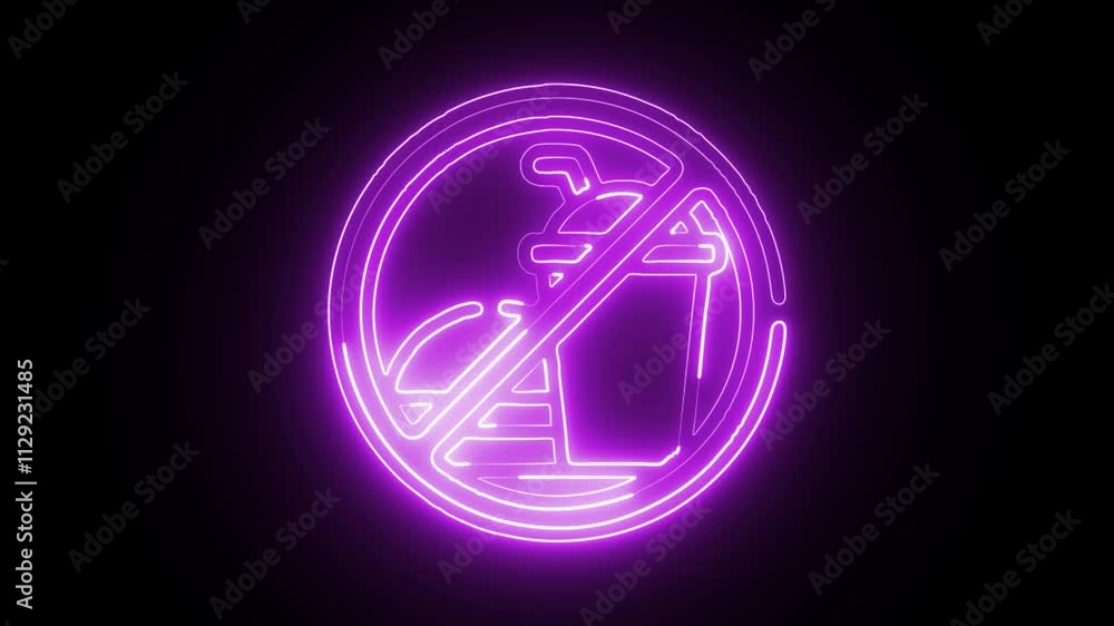 glowing neon no food icon isolated on black background. HD video motion graphic animation glowing neon no food icon isolated on black background. HD video motion graphic animation