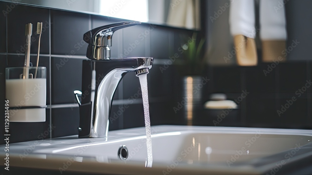 Modern Bathroom Faucet with Flowing Water Modern Bathroom Faucet with Flowing Water