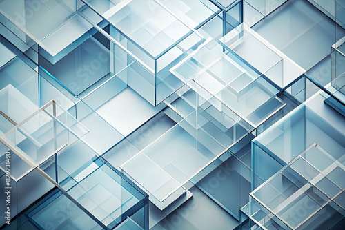 Wallpaper Mural Abstract geometric pattern featuring layered glass-like rectangles in varying shades of blue and transparency. Torontodigital.ca
