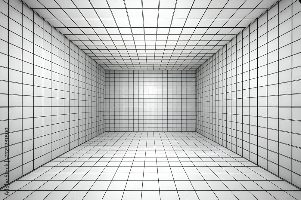 Empty room with white grid lines on walls and floor, creating a minimalist, modern space ideal for various design applications. Empty room with white grid lines on walls and floor, creating a minimalist, modern space ideal for various design applications.