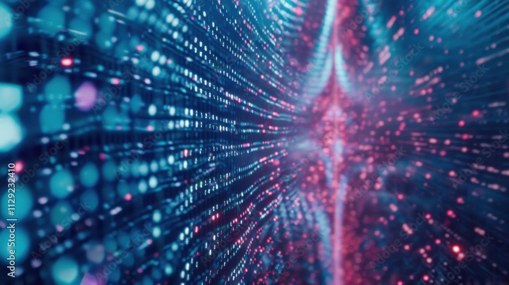 Big data stream flowing and generating futuristic cyberspace tunnel visualization with blue and pink lights, perfect for technology and communication concepts Big data stream flowing and generating futuristic cyberspace tunnel visualization with blue and pink lights, perfect for technology and communication concepts