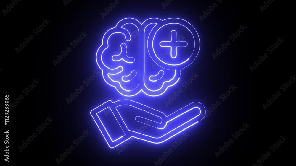 glowing neon support icon isolated on black background. HD video motion graphic animation glowing neon support icon isolated on black background. HD video motion graphic animation