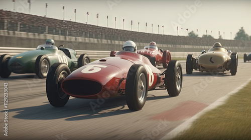 Vintage racing car on the track. Retro auto sport event, with fast classic cars