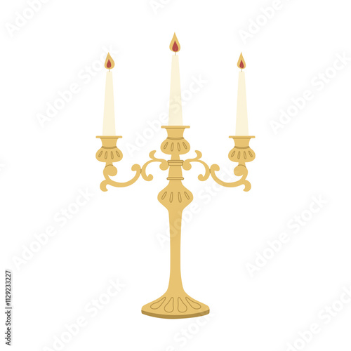 Decorative vintage bronze candlestick. Classic home lighting. Vector illustration