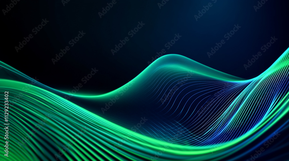 Abstract green wave pattern on dark background, digital art. Abstract green wave pattern on dark background, digital art.