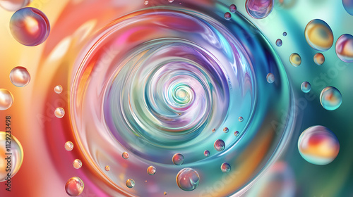 Colorful bubbles of oil blending together in a hypnotic swirl, whirlpool, swirling, vortex. Whirlpool. Illustration