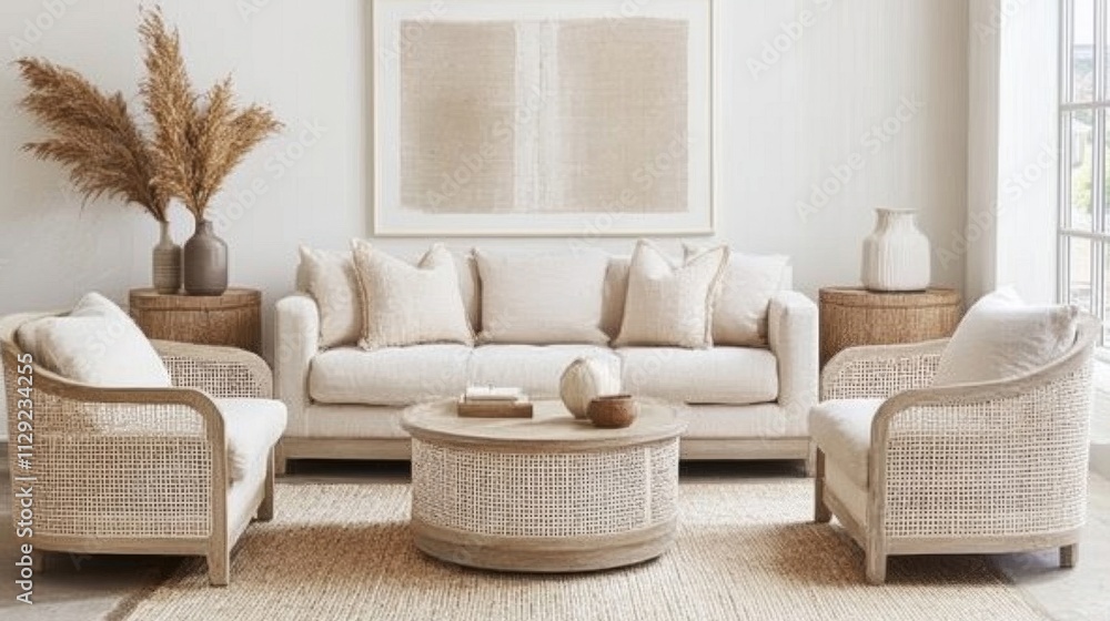 Cozy Modern Living Room with Neutral Tones and Natural Elements Cozy Modern Living Room with Neutral Tones and Natural Elements