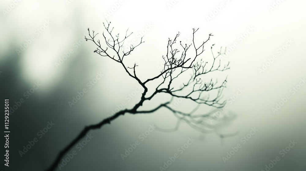 Fototapeta premium A delicate branch silhouetted against a misty backdrop, evoking tranquility and nature's beauty.