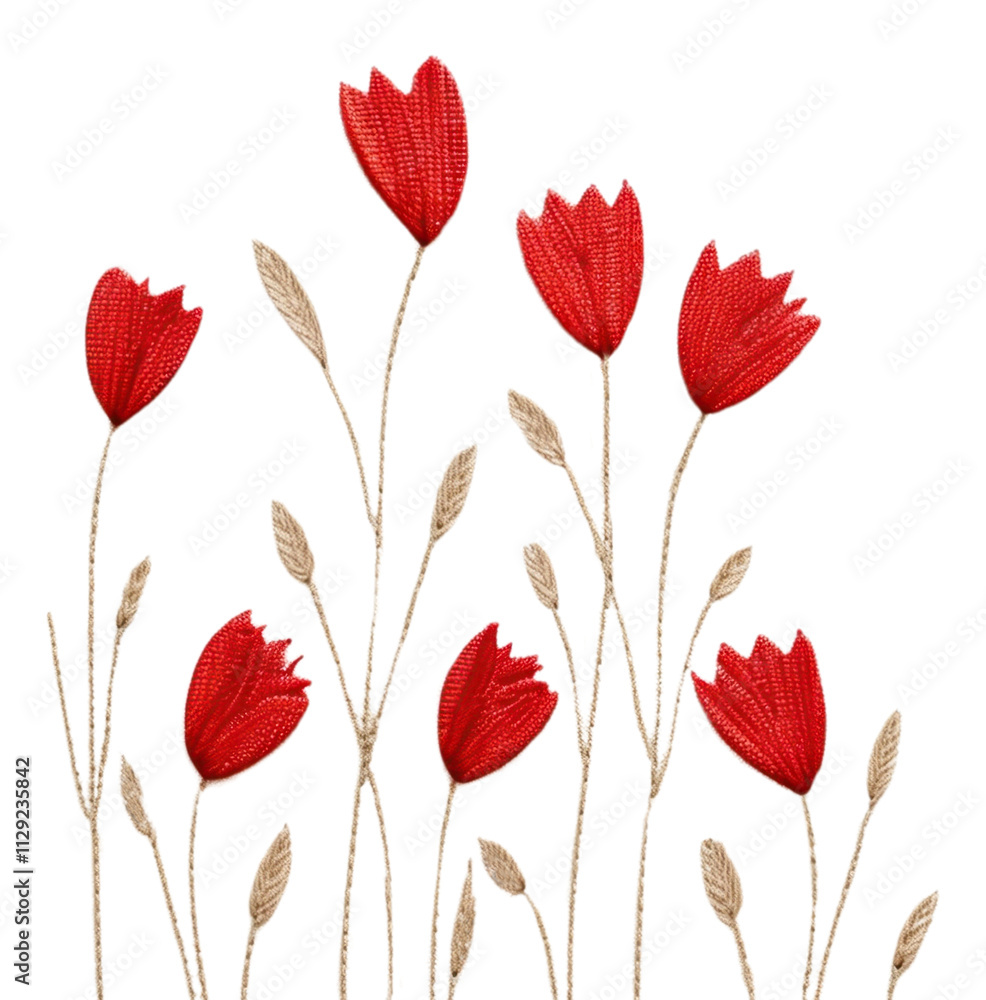 Obraz premium PNG Little red tulips pattern backgrounds embroidery.