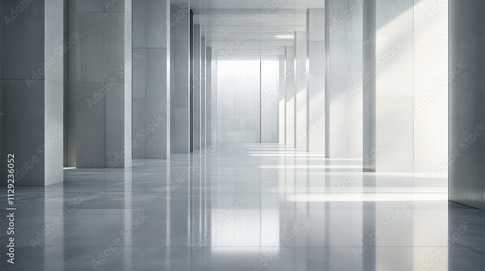 A spacious, modern corridor with polished floors and soft lighting. A spacious, modern corridor with polished floors and soft lighting.