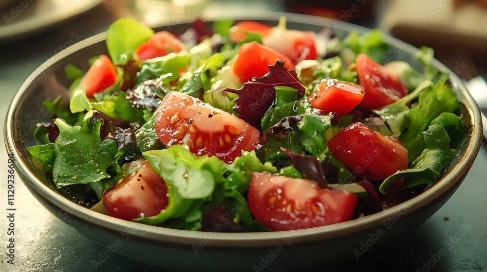 A bowl of salad with tomatoes and lettuce A bowl of salad with tomatoes and lettuce