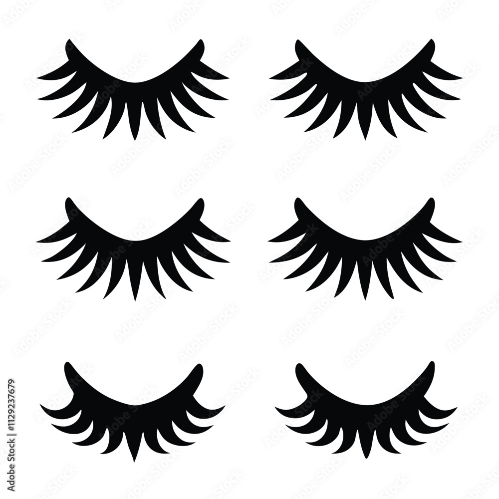 Obraz premium Black silhouette Eyelashes icon set with white background 