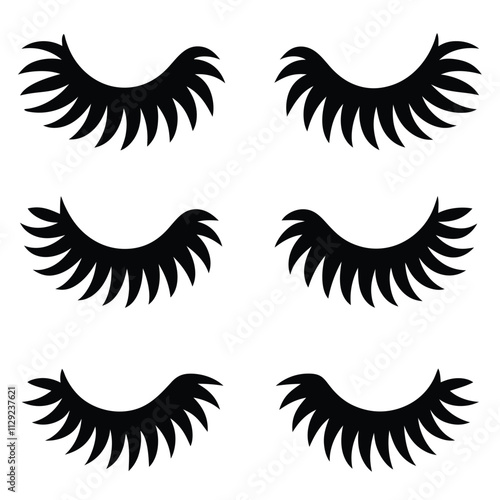 Black silhouette Eyelashes icon set with white background 