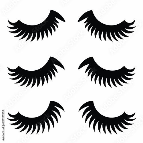 Black silhouette Eyelashes icon set with white background 