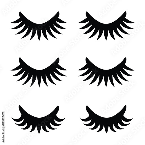 Black silhouette Eyelashes icon set with white background 
