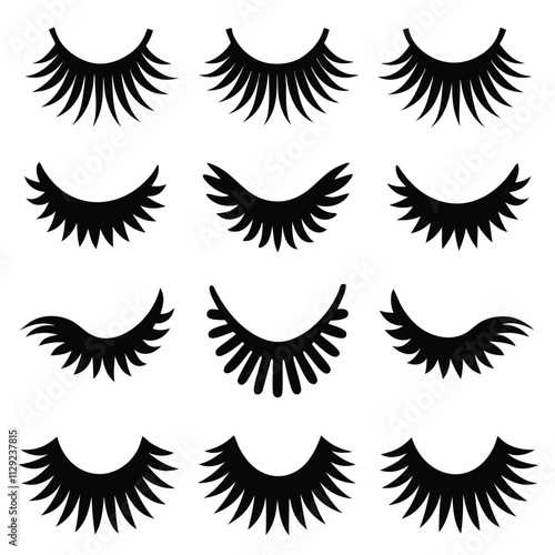 Black silhouette Eyelashes icon set with white background 