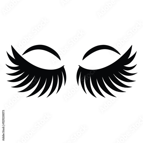 Black silhouette Eyelashes icon set with white background 