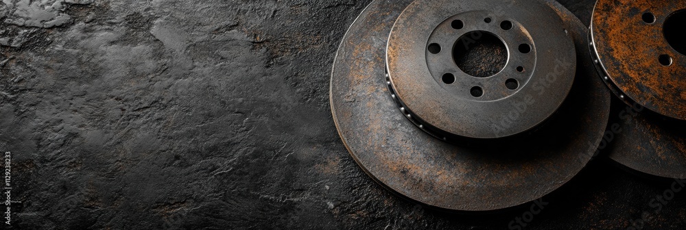Brake pads and discs are presented on a dark textured surface, offering ample space for adding detailed descriptions or instructions. Generative AI Brake pads and discs are presented on a dark textured surface, offering ample space for adding detailed descriptions or instructions. Generative AI