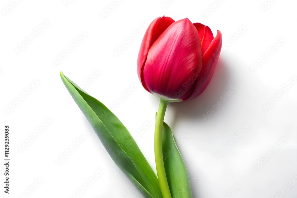 Single red tulip on white background Single red tulip on white background