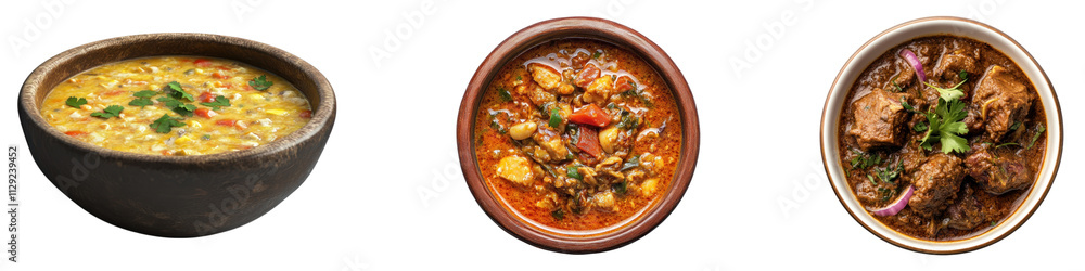 Stews in Bowl isolated on transparent background, Set of Stews in Bowl isolated on transparent background, Set of