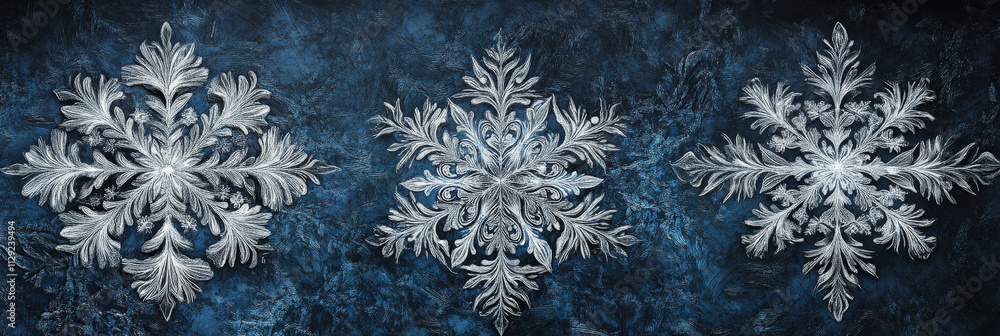 Silver Snowflakes on Wintery Textured Background Silver Snowflakes on Wintery Textured Background