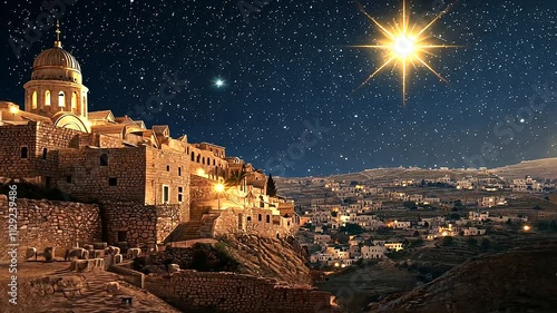 Christmas Star Illuminating Historic Bethlehem Night Scene