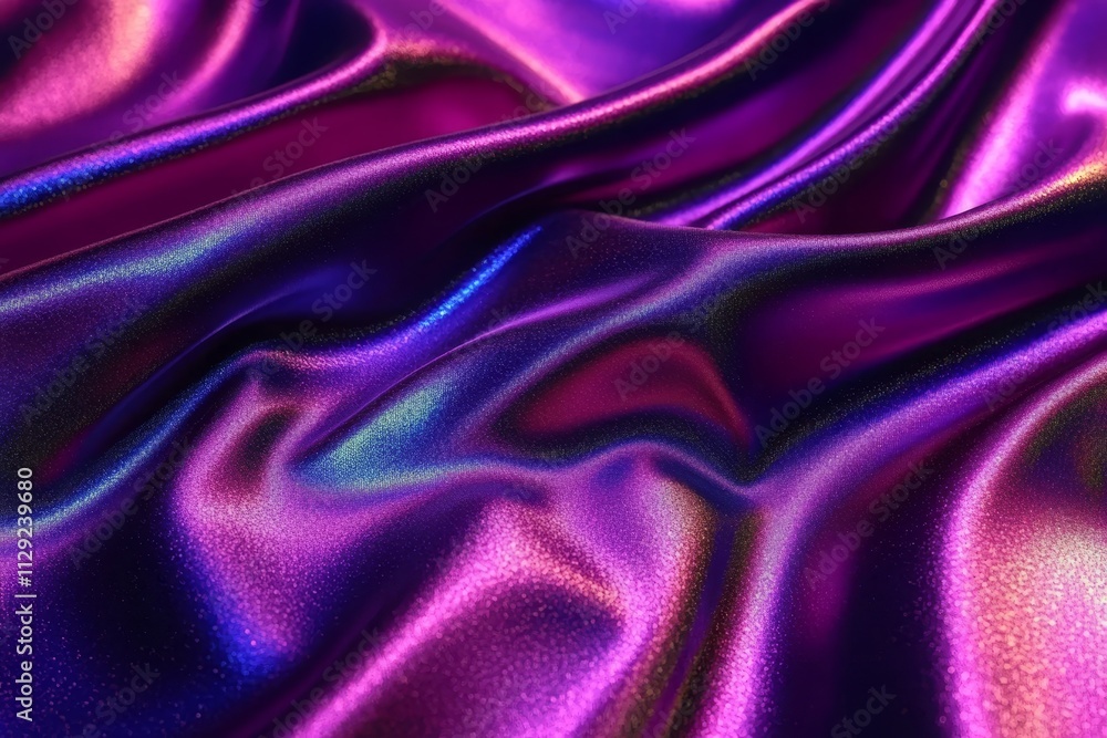 Iridescent purple fabric with flowing, wavy texture and subtle color shifts. Iridescent purple fabric with flowing, wavy texture and subtle color shifts.